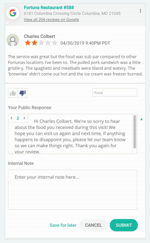 Screenshot of the Smart Review Response tool in action